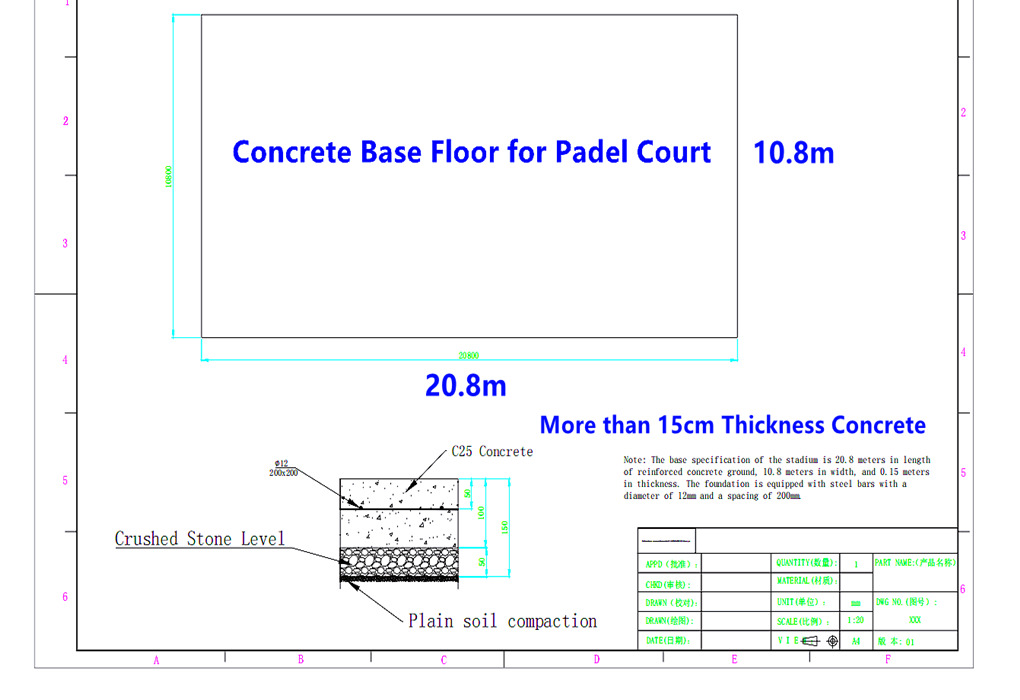 Concrete foundation floor for Padel